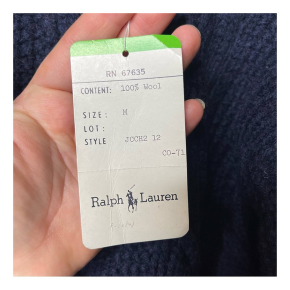 Vintage Ralph Lauren blue label 100% lamb wool chunky knit navy sweater sz M - Picture 5 of 8